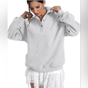 Women's Heather Gray Pullover Henley Sweatshirt